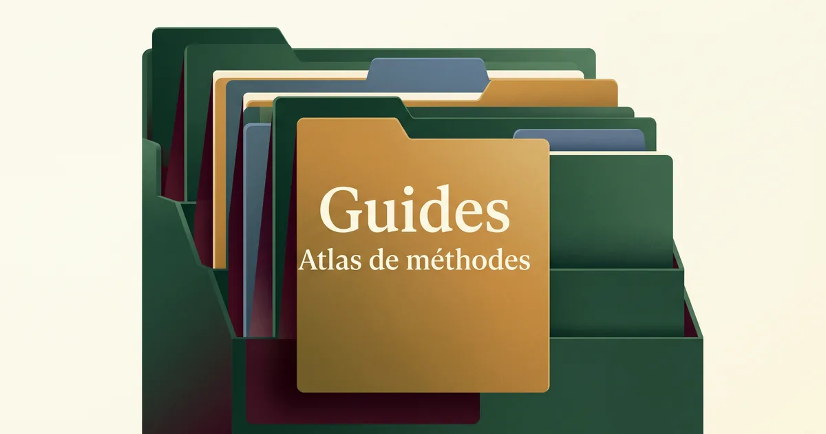 Bibliothèque géométrique de guides piliers marketing rangés par chantier